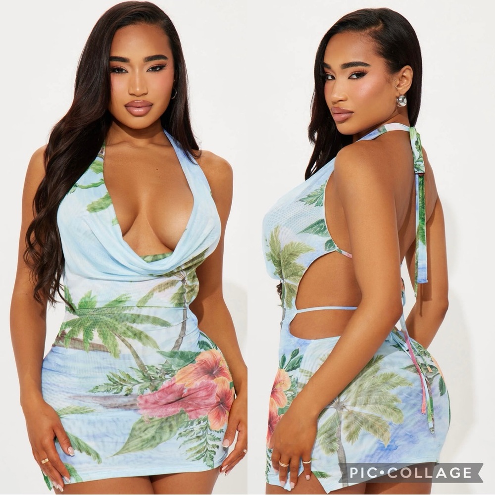 Fashion Nova Danielle Tropical Palm Tree Micro Mini Dress Small